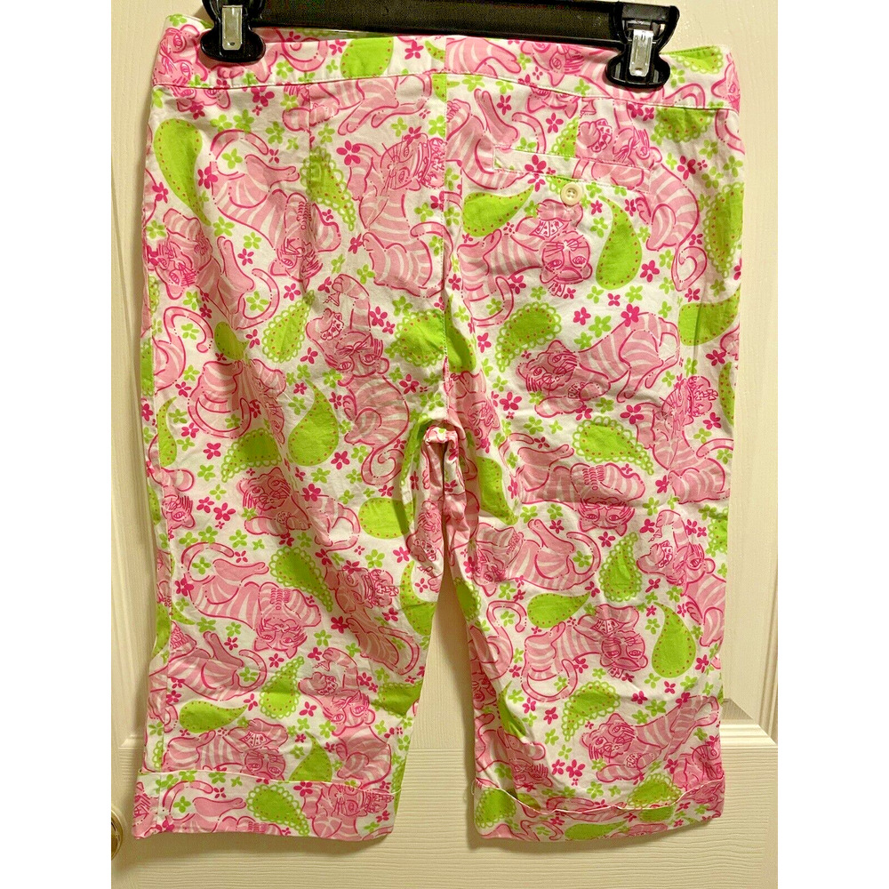 LILLY PULITZER ~ CAPRI PANTS ~ SZ 2 ~ PINK TIGER & GREEN PAISLEY ~ EUC!